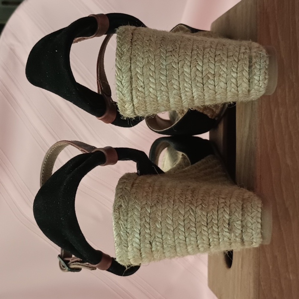 Eric Michael BlK Suede Espadrille with Brown Foot Strap Size 9 - Picture 4 of 10